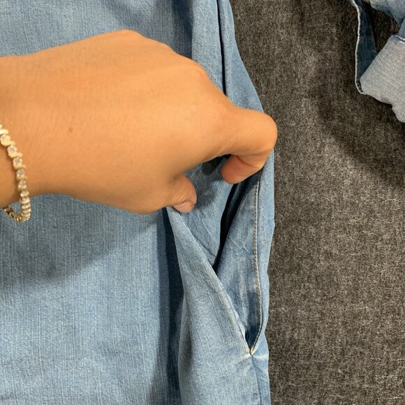 Chelsea & Theodore denim shirt dress boho embroidered size L colorful E12 - Picture 6 of 9